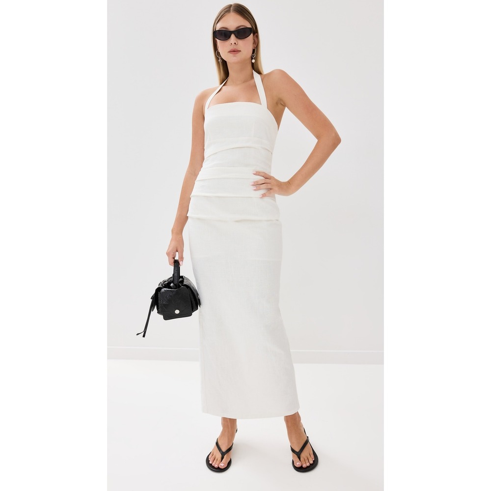 Lioness 1999 Maxi Dress Ivory Ruched Halter Sleeveless Column Womens Sz M